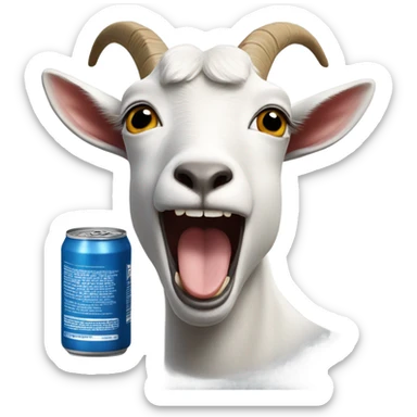 Goat biting a can sticker