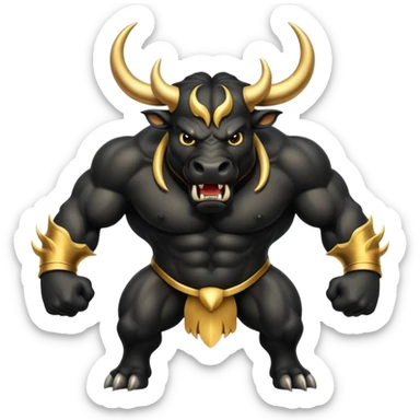 black angry powerful bull with golden horns emoji sticker