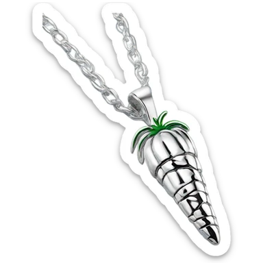 Realistic shiny metallic silver chain necklace with a metallic silver carrot pendant on the chain. sticker