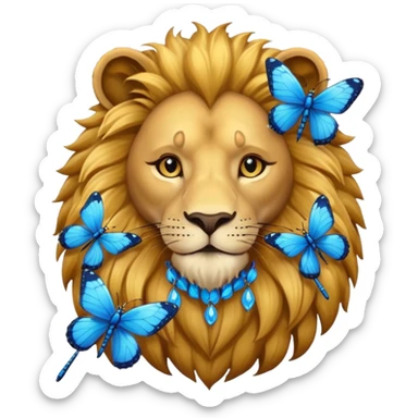 Lion with dragonfly and blue butterfly sticker