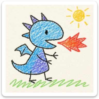 small dragon breathing a small flame, children's illustration style sticker