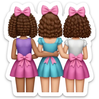 5 besties side by side from behind 2 girls with curly hair and the rest straight hair with bows in their hair sticker