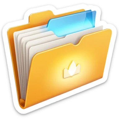 A modern, minimalist flat-style illustration of an open folder with a soft, glowing light emanating from inside.  sticker