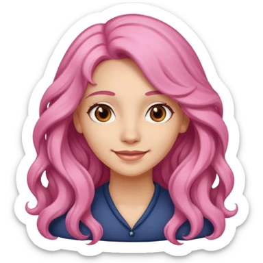 A light-skinned woman with long wavy pink hair, brown eyes, and a gentle smile. sticker