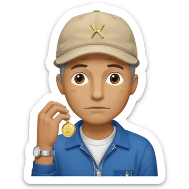 Poor homelass man with a rolex and a coinbase support shirt and cap sticker