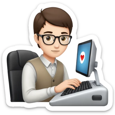 young programmer, focused, typing on keyboard sticker