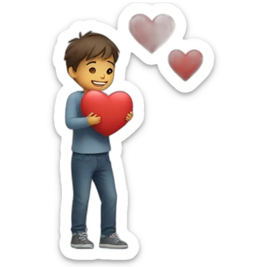 boy hugs heart sticker
