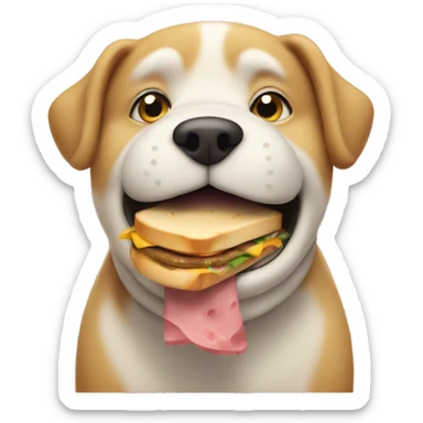 An obese dog eating a sandwich  sticker