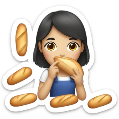 dark hair girl eating french baguette sticker
