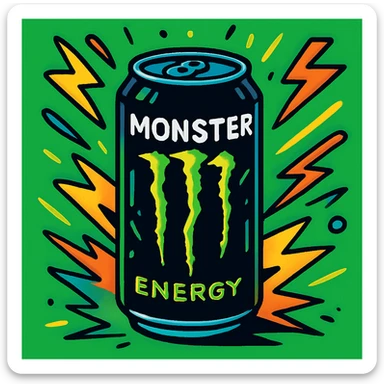 monster energy drink can, bold colors and dynamic lines vibrant toon style sticker