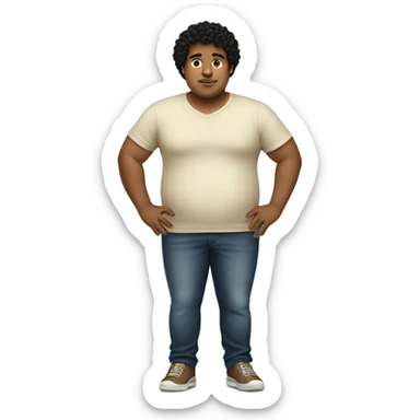 Brownish-yellow skin, overweight, young man, black curly hair. sticker