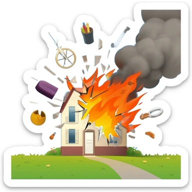 house explode with stuff sticker