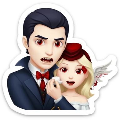 Vampire man biting angel woman sticker