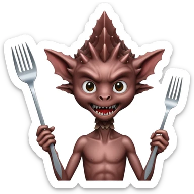 A demogorgon holding a fork sticker