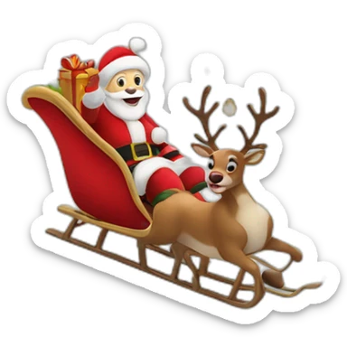 Santa Claus flies on a sleigh with reindeer sticker