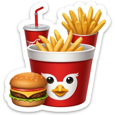 Plateau rouge avec dessus une bucket de poulet KFC , des frite dans un pot, un burgers et un coca sticker