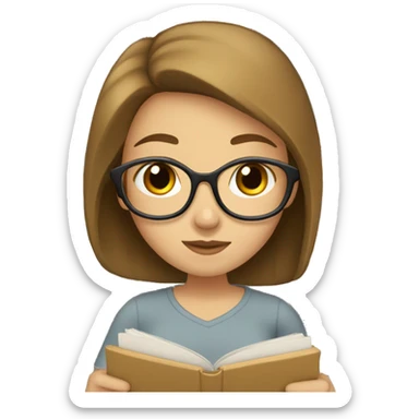 girl with brown hair and light skin studying  sticker
