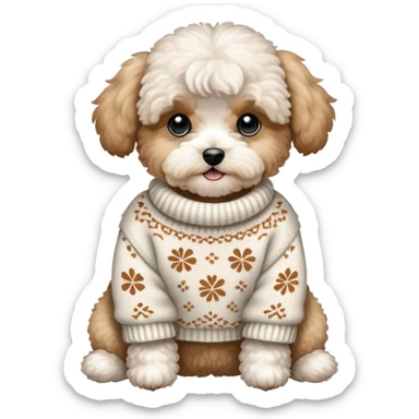 Maltipoo wearing a sweater sticker