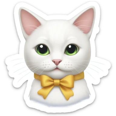 White cat with a bow sticker