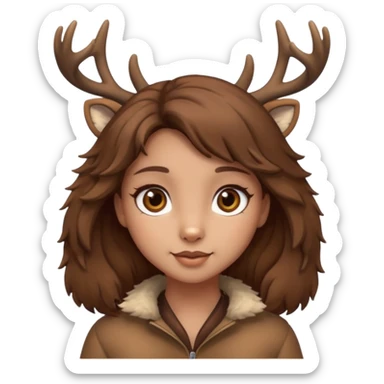 Make a cute girl deer with brown hair and brown eyes sticker