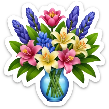 Lilies, hyacinths and camellias in a flower bouquet sticker