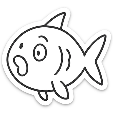hand-drawn outline style surprised fish icon sticker