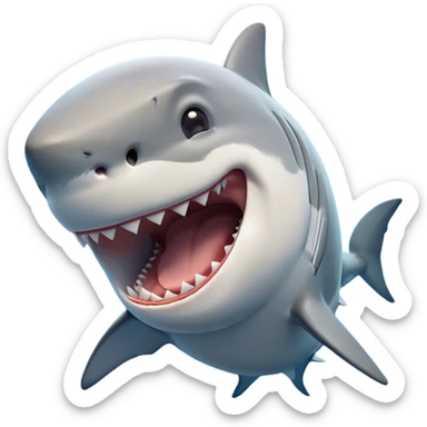 Cinematic Cute Yawning Great White Shark Portrait Emoji, Head tilted slightly with a dramatic, wide-open yawn, showcasing its robust, streamlined form with a slightly open mouth revealing powerful jaws and sleepy, half-closed eyes, Simplified yet irresistibly adorable features, highly detailed, glowing with a soft, cozy oceanic glow, high shine, relaxed yet expressive, stylized with a hint of whimsical aquatic ease, soft glowing outline, capturing the essence of a drowsy yet affectionate great white shark that appears ready to stretch and yawn its way out of the screen! sticker