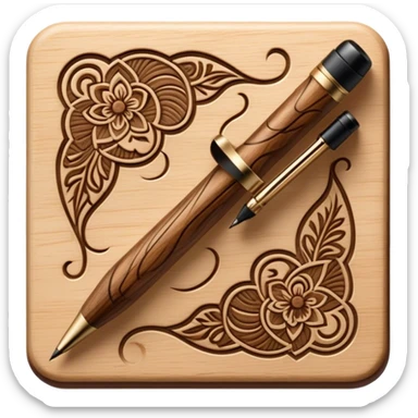 Pyrography icon, wooden surface with detailed burn marks, intricate patterns etched into wood using a hot stylus, no flames or smoke, minimalistic style, clean lines, transparent background. sticker