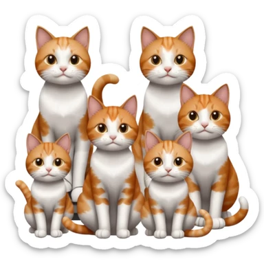 6 cats: 1 small ginger and white, 1 small brown tabby and white, 1 small grey and white, 1 big grey and white, 1 mostly grey with white paws and small white patch on chest and 1 calico sticker