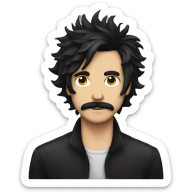emo boy with shaggy hair and moustache sticker
