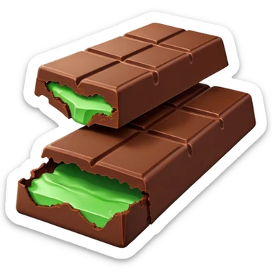 Big chocolate bar Broken open  with green weird stuff inside of the chocolate bar  sticker