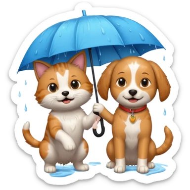 dog and cat playing in the rain sticker