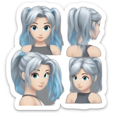 Niki shiina grey hair medium ponytail blue eyes sticker
