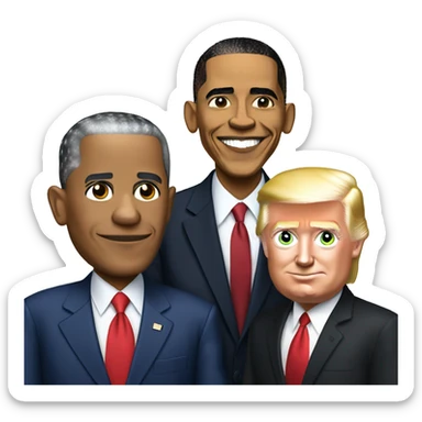 Barack Obama with Joe Biden and Donald Trump sticker