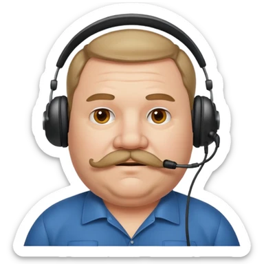receptionist face very fat mustached guy with headset sticker