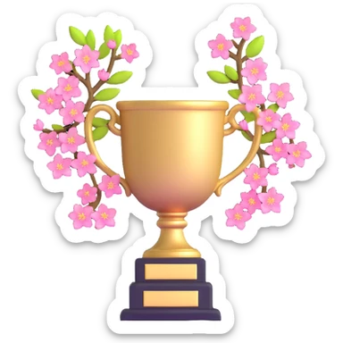 golden spring trophy with cherry blossoms sticker