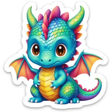 A rainbow cute little baby dragon  Kawaii sticker