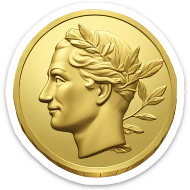 gold coin with large "50" label in center and laurel sticker