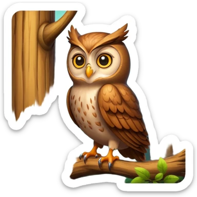 forest character side eye with owl perched sticker