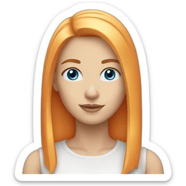 women blue eyes, shoulder-length straight blond-orange hair, white skin and slight smile sticker