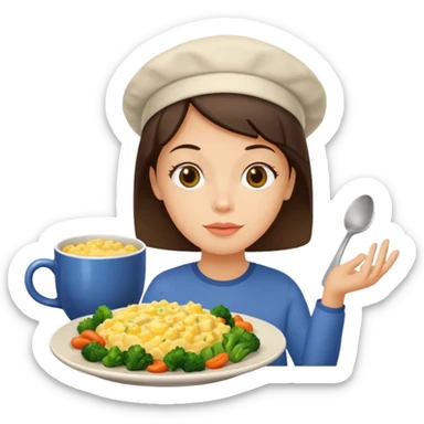 plate with eggs and veggies,  on the side coffee in cute mug sticker