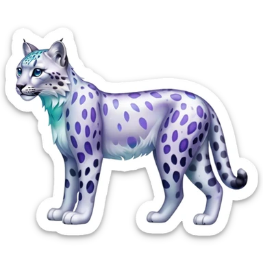Colorful vibrant transparent iridescent luminescent ethereal fantasy-lynx-snow-leopard-animal, full-body sticker