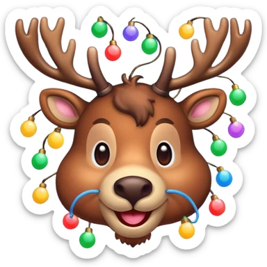 Τον Rudolf που χαμογελαει και με πολλά πολύχρωμα στρογγυλα λαμπιόνια στα κερατάκια του σε τυχαίες θεσεις sticker