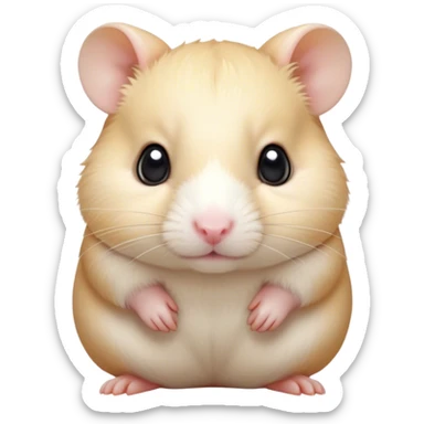 Cinematic Noble Cream Hamster Portrait Emoji, Poised and regal, with a tiny, compact build and a smooth, pristine cream coat, deep-set soulful dark eyes, Simplified yet sharp and sophisticated features, highly detailed, glowing with a soft, dignified glow, high shine, intelligent and energetic, stylized with an air of miniature elegance, focused and attentive, soft glowing outline, capturing the essence of a watchful and confident rodent, so majestic it feels as though it could scurry out of the screen with effortless authority! sticker