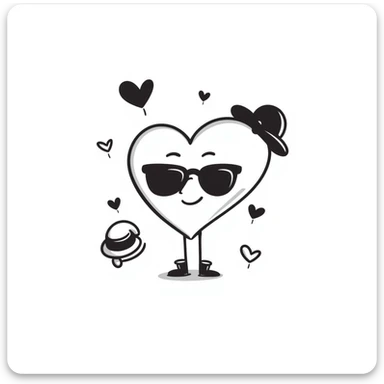 a heart with accessories, playful and sketchy, hand drawn doodle style sticker