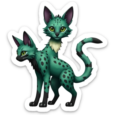 Epic complex detailed dark dusky gloomy deep gothic dark-deep-green, black, realistic Fakémon-Sprigatito-Floragato-Meowscarada-Trico-Sergal-Serval-Vernid-creature (full body) sticker