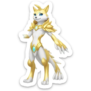 Anthro Sona Colorful Godly Celestial Shiny Fakemon Fantasy Creature Full Body sticker
