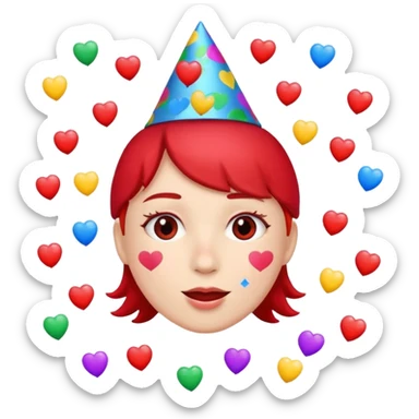 i want a  A festive heart face wearing a party hat and surrounded by confetti, it cant be a person it has to be a heart sticker