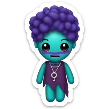 Teal and purple voodoo doll sticker