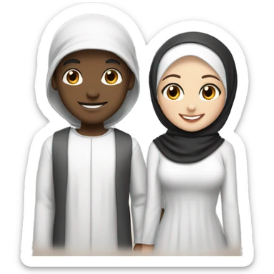 Happy couple boy with black hair and white hijab girl  sticker